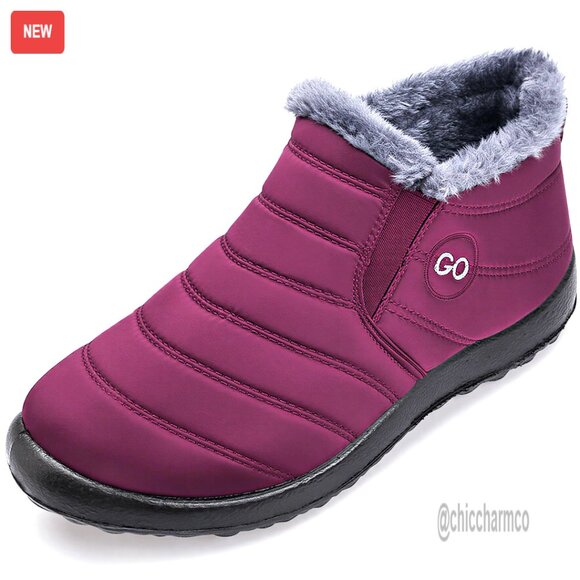 Women's Waterproof Snow Boots with Fur Lining Slip On Winter Booties